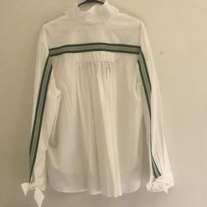 David Bitton white button-up with bow & stripe detail